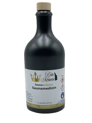 Sauna Aufguss Saunamedizin (Kampfer, Zitrone) - 500ml in Steinzeugflasche mit Korkmündung in gewohnter Premiumqualität von Dufte Momente
