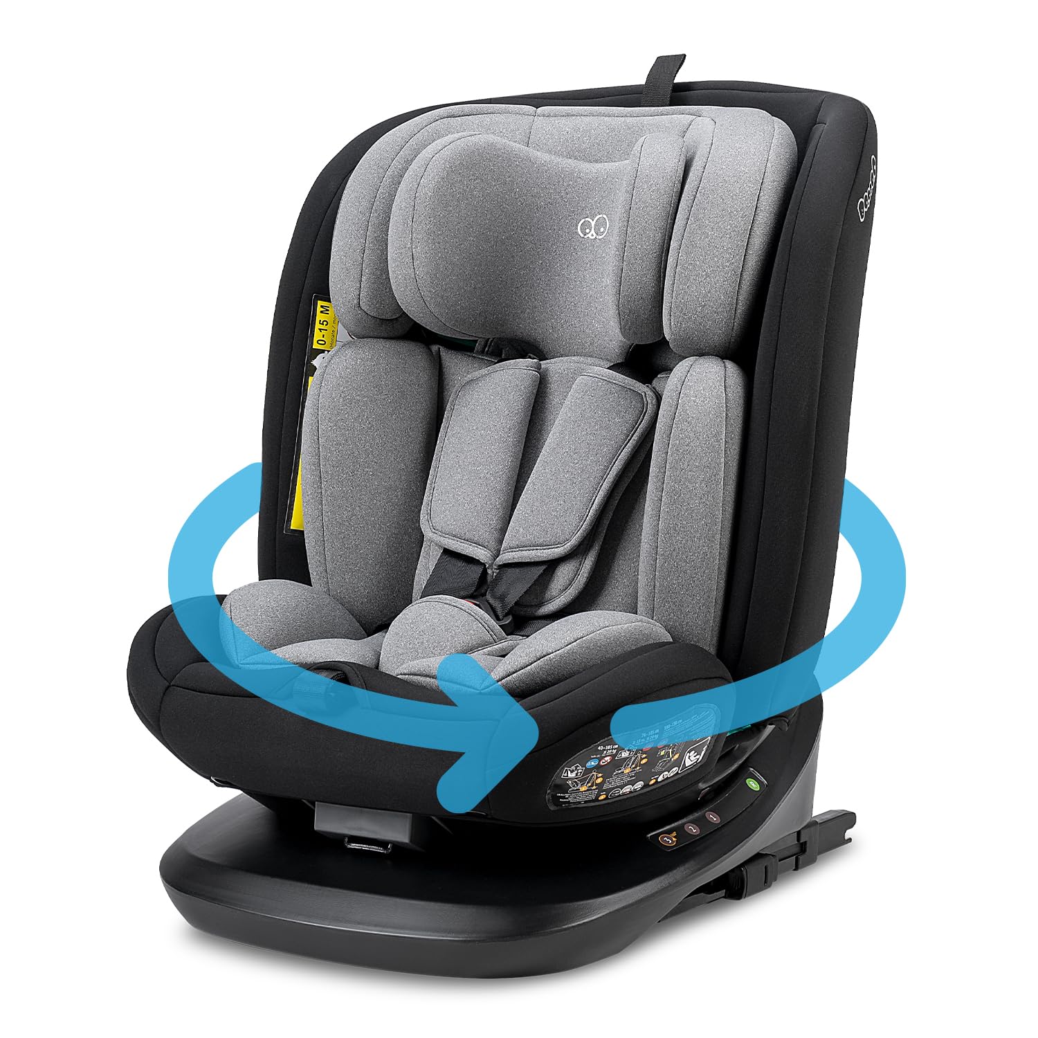 Booboo Safety Lissabon i-Size, drehbarer Kindersitz 40-150 cm, Reboarder mit Isofix, Baby Autositz – Black Grey