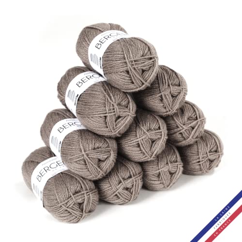 Bergère de France - BARISIENNE, Wolle set zum stricken und häkeln (10 x 50g) - 100% Acryl - 4 mm - Sehr weicher Rundfaden - Braun (BROUSSAILLE)