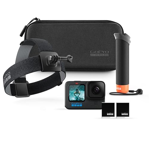 GoPro HERO12-Zubehörpaket – enthält die HERO12 Black-Kamera, den Handler (schwebender Handgriff), den Kopfgurt 2.0, den wiederaufladbaren Enduro-Akku (insgesamt 2) und die Tragetasche