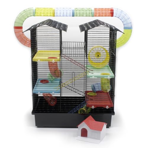 ZooPaul Nagerkäfig Hamsterkäfig XXL CH2 Plus schwarz bunt mit Zubehör Maus Hamster Käfig Tunnelsystem Haus