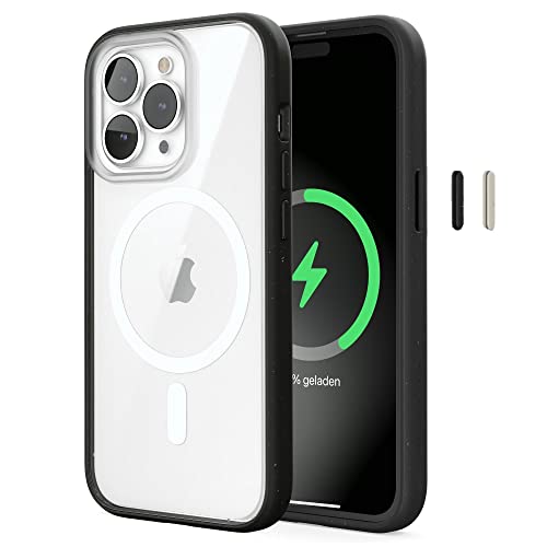 Woodcessories - Magnetische Handyhülle transparent kompatibel mit iPhone 14 Pro Max Hülle durchsichtig mit Magnet, schwarz klar, Nachhaltig aus Pflanzen