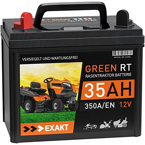 EXAKT® (EX354) 12V 35Ah 330A Rasentraktor Aufsitzmäher Batterie Aufsitzrasenmäher Starterbatterie total wartungsfrei statt 30Ah 32Ah Plus Links