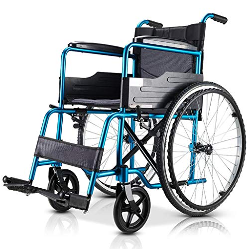 AOLI Aluminiumlegierung Rollstuhl, faltbarer Leicht Elderly Rollstuhl, manueller Rollstuhl, Geeignet für Senioren, Behinderte, mit Eigenantrieb Rollstuhl, Blau,Blau
