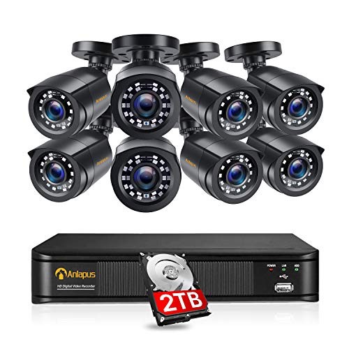 Anlapus 8CH 1080P Überwachungskamera Set H.265+ 1080P DVR Rekorder mit 2TB Festplatte und 8X 2MP Außen Bullet Kamera, 20M IR Nachtsicht