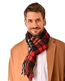 MayTree Kaschmir-Schal in verschiedenen Farben Herren und Damen, Unisex Woll-Schal aus 100% Kaschmir, einfarbig und kariert, 180 x 30 cm (rot kariert)