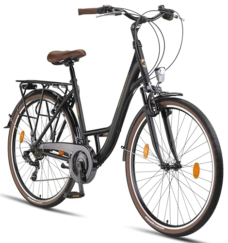 Licorne Bike Premium City Bike in 24,26 und 28 Zoll - Fahrrad für Mädchen, Jungen, Herren und Damen - Shimano 21 Gang-Schaltung - Hollandfahrrad - Violetta - Schwarz