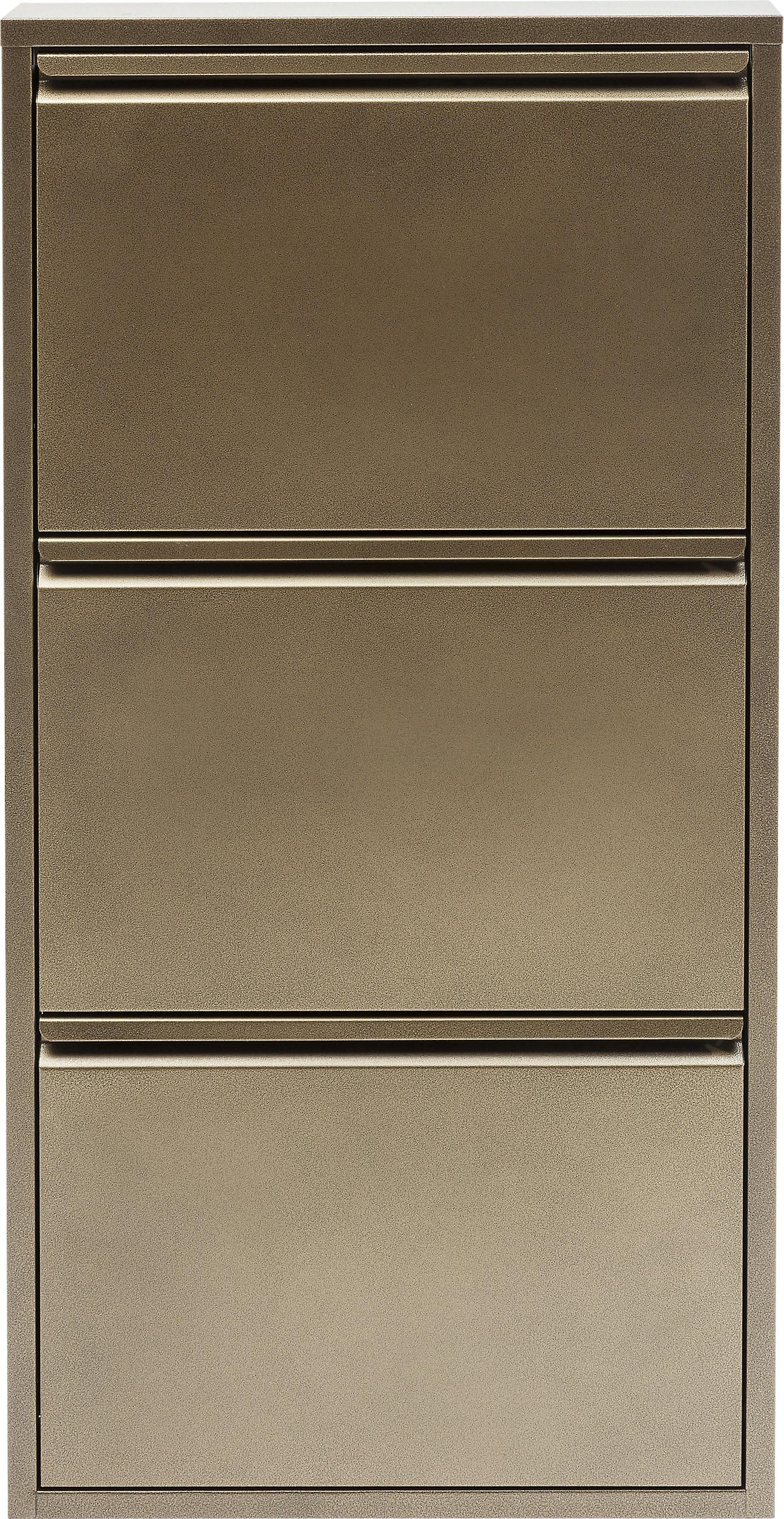 Kare Design Schuhschrank Caruso, Bronze, Schuhregal, Stahl, Schuhablage mit 3 Klappen, für 6 Paar Schuhe, schmal, platzsparend, 103x50x14 cm (H/B/T)