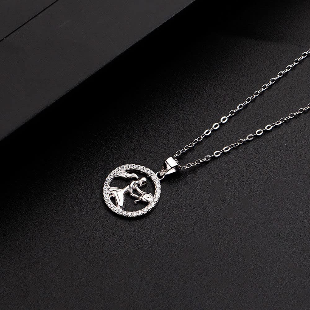 Sternzeichen Kette,S925 Sterling Silber Sternzeichen Halskette Silber Runde Anhänger Halskette Cz Sternzeichen Halskette Jungfrau Astrologie Halskette Einzigartiger Eleganter Schmuck Weihnachtsgesc