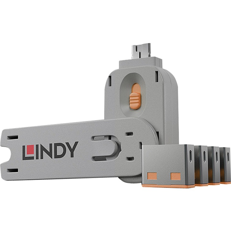 LINDY 40454 - USB Port Schloss (4 Stück) mit Schlüssel: Code grau