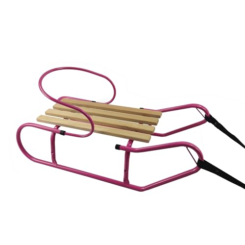 Schlitten Metallschlitten Kinderschlitten Rodel mit Rückenlehne + Zugseil 90cm (pink)
