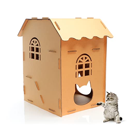 Fudajo Katzenhaus hoch Katzenhütte aus Pappe Katzenhöhle aus Karton mit Fenstern Stecksystem