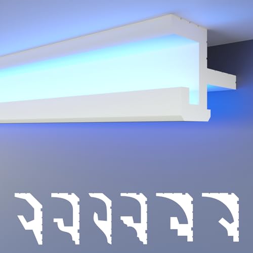 HEXIMO LED Stuckleisten 2in1, indirekte Beleuchtung Deckenleisten XPS Styropor Deckenstuck Styroporleisten für Decken (20.4 Meter HLED 20)