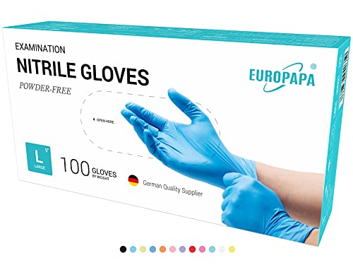 EUROPAPA® 500x Einweghandschuhe Nitrilhandschuhe puderfrei Untersuchungshandschuhe EN455 EN374 latexfrei Einmalhandschuhe Handschuhe in Gr. S, M, L & XL verfügbar (Blau, L)
