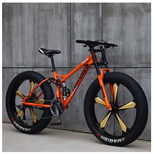 AMITD Mountainbike MTB, 26 Zoll Fette Reifen Fahrrad, Fahrrad mit Scheibenbremsen, Rahmen aus Kohlenstoffstahl, MTB Fahrrad für Herren und Damen,27 Speed,Orange 5 Spoke