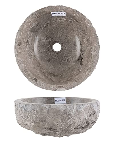 wohnfreuden Marmor Waschbecken grau oval 40 cm - Unikat Stein Aufsatzwaschbecken innen poliert außen gehämmert für das Badezimmer - Naturstein Waschschale für Gäste-WC