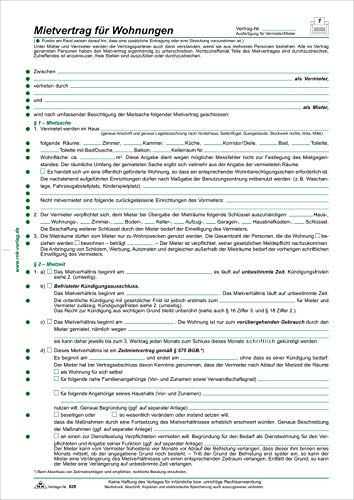 RNK 525 Vertragsformular Mietvertrag für Wohnungen, DIN A4 (50 Stück)