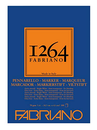 Fabriano 19100641 Honsell 19100640-Fabriano Layoutblock 1264, 70 g/qm, DIN extra weißes, halbtransparentes Papier, für Marker auf Alkohol, Lösungsmittel-und Wasserbasis, A3, 100 Blatt