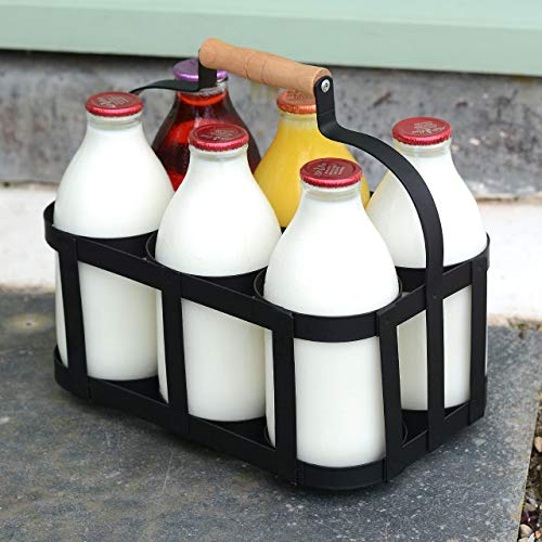 Ckb Ltd, Milchflaschenhalter, pulverbeschichteter Stahldraht, Metall, für 6 Milchflaschen, traditioneller Milchflaschenhalter für Türschwellen, 25 x B27 x T19 cm