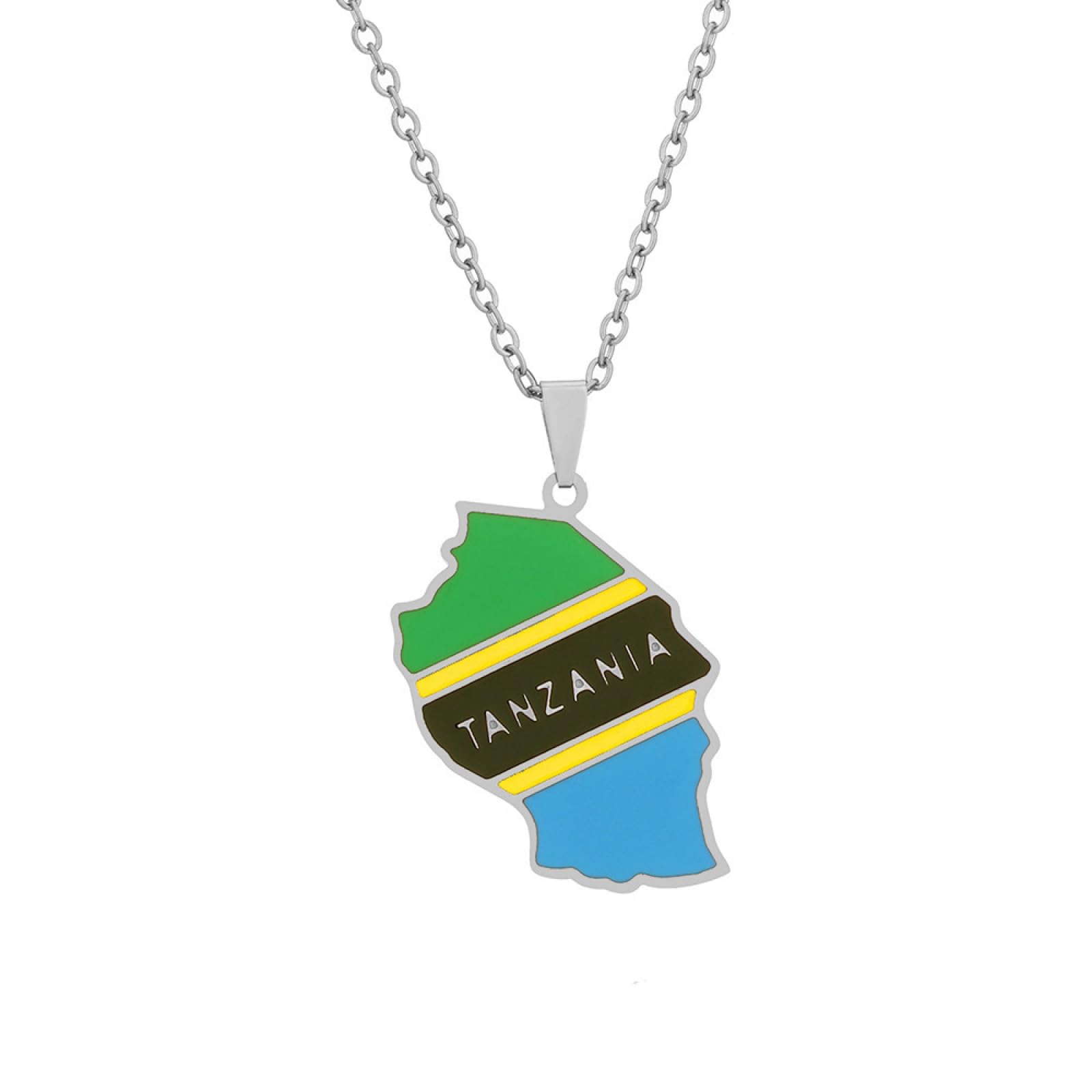 JLVVJL Halskette Europäische und amerikanische Tansania-Karte und Flaggen-Halsketten für Männer und Frauen, Accessoires im Ethno-Stil für Paare Geburtstag Party Geschenk