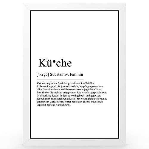 Urhome DIN A3 Kunstdruck Definition Küche inkl. Rahmen Weiß - Worterklärung wie im Duden Lexikon als Wanddeko Spruch-Poster Deko Wandbild mit Spruch gerahmt für Wohnung Familie Geschenk