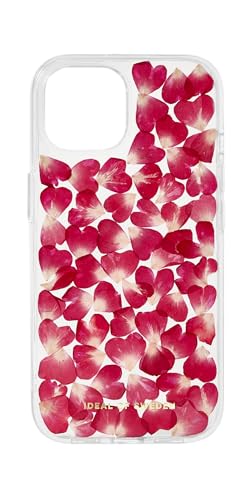 IDEAL OF SWEDEN Durchsichtige Handyhülle mit erhöhten Kanten und natürlichen Blütenblättern, fallgetesteter Schutz mit transparentem Finish für iPhone 13/14 (Red Roses)