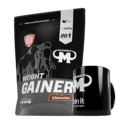 1,4 kg Mammut Weight Gainer Crash 5000 für Hardgainer - Set (Schokolade, Keramik Tasse)