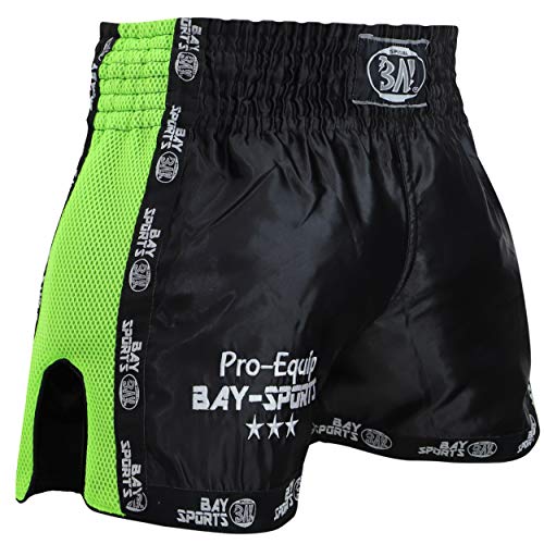 BAY® Pro-Equip Mesh Muay Thai Short (schwarz/neongrün, L)
