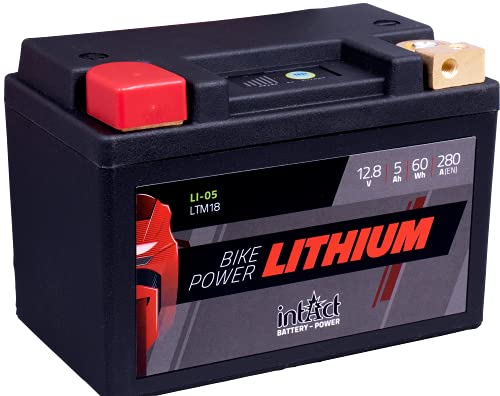 Intact Bike-Power Lithium LI-05 LTM18 12,8 V 5 Ah 60 Wh 280 A (CCA) Hochwertige Lithium-Motorradbatterie mit intelligentem Batteriemanagement und bis zu 75% Gewichtseinsparung