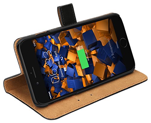 mumbi Echt Leder Bookstyle Case kompatibel mit iPhone 7 Plus / 8 Plus Hülle Leder Tasche Case Wallet, schwarz