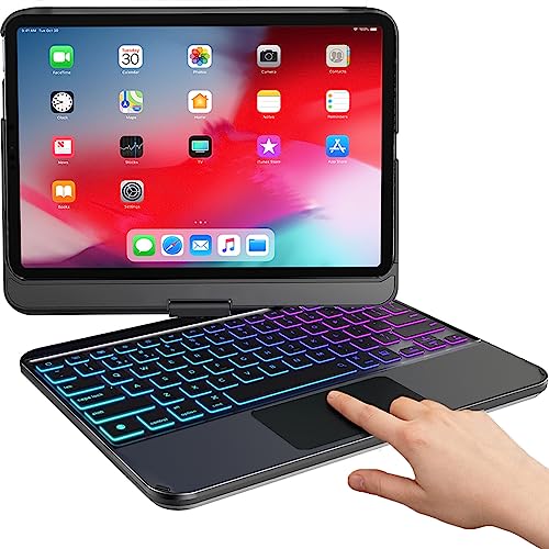Snugg iPad 10 Generation Hülle mit Tastatur (2022), Kabellose Beleuchtete Trackpad Bluetooth iPad Tastatur 10. Generation, 360 Grad Drehbare Tastatur - Schwarz