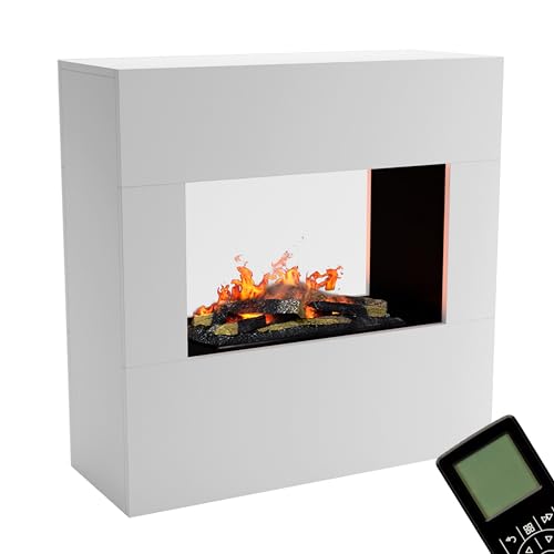 GLOW FIRE Goethe Elektrokamin Opti Myst 3D Wasserdampf Feuer, elektrischer Raumteiler Standkamin mit Fernbedienung, Tunnel Kamin | Regelbarer Flammeneffekt, 100 cm, Weiß (Opti-myst Cassette 600)