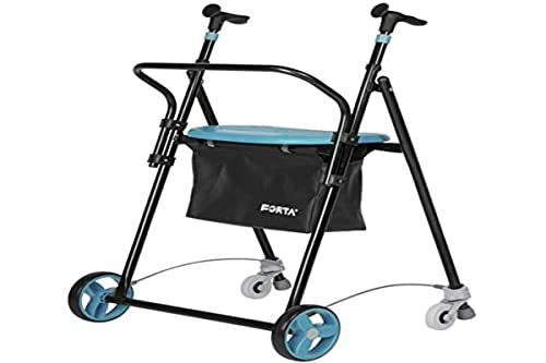 Forta Rollator für ältere Menschen, faltbar, Stahl, mit Bremsen hinten, mit Sitzkorb und Rückenlehne, Smaragd