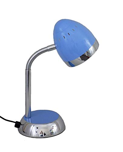 LED-Tisch-Schreibtisch-Leuchte-Lampe TOM, verstellbar, Chrom/hellblau, H: 36cm, Fuß D:12,5cm, Kopf D: 9,8cm, L:11cm, inklusive LED E14 1x 2,8W, Nachttisch-Lese-Kinder-Leuchte-Lampe (hellblau)