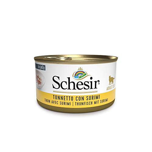 Schesir Cat Jelly Thunfisch mit Surimi, Katzenfutter nass in Gelee, 24 Dosen x 85 g, 2.04 kg