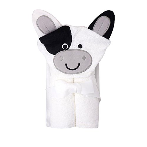 CuteOn Baby 100% Baumwolle Badetuch weiche Kapuze Handtuch für Neugeborene Kleinkind und Kinder - Weiß Kuh 28.74" x 35.43"