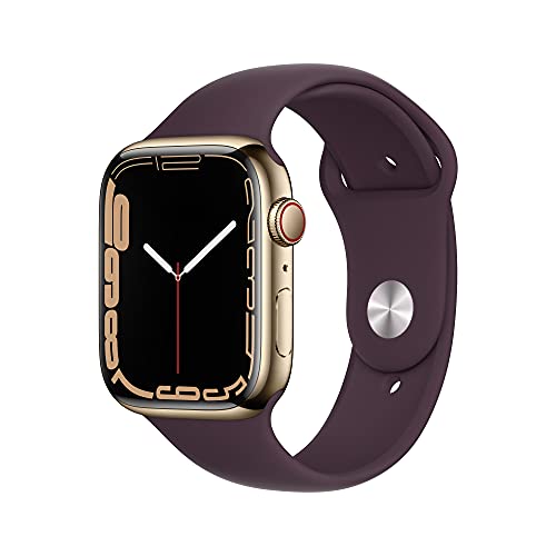 Apple Watch Series 7 (GPS + Cellular, 45mm) - Gold Stainless Steel Case with Dark Cherry Sport Band - Regular (Generalüberholt)