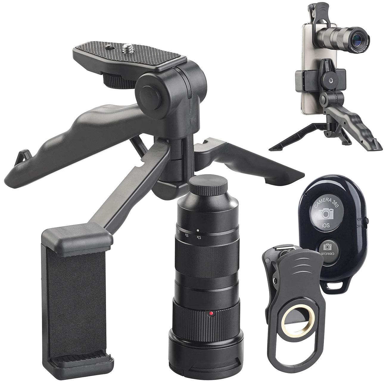 Somikon Teleobjektiv: Vorsatz-Tele-Objektiv 4X - 12x kompatibel mit Samsung, Stativ, Fernauslöser (Vorsatzlinse, Zoom-Objektiv Smartphone, Handy Objektive)