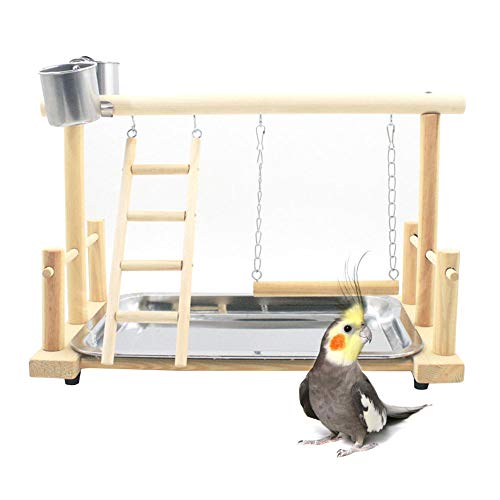 FJROnline Papageien-Spielständer aus Holz, Vogelspielplatz mit Leiter, Schaukel, Spielzeug für Nymphensittiche