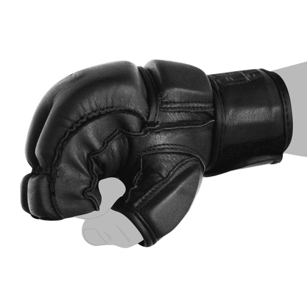 Legend MMA Handschuhe professionelle hochwertige Qualität echtes Leder Boxhandschuhe Sandsack Training Grappling Sparring Kickbox Freefight Kampfsport BJJ Gloves FOX-FIGHT schwarz, L