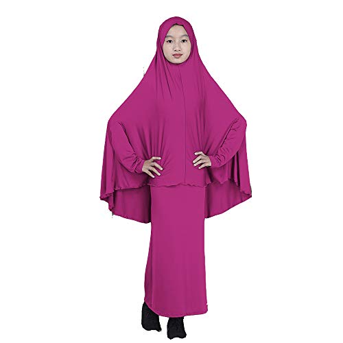 BaronHong Muslim Islamisches Mädchen Abaya Jilbab Kleid in voller Länge + Rock Zweiteilig (violett, M)