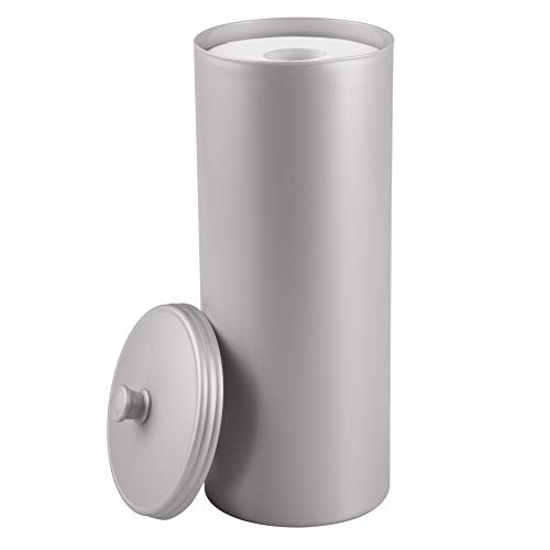 mDesign großer Toilettenpapierbehälter mit Deckel - Toilettenpapieraufbewahrung aus Kunststoff (Durchmesser: 16cm) stehend - Toilettenpapier Box auch für große Rollen - grau
