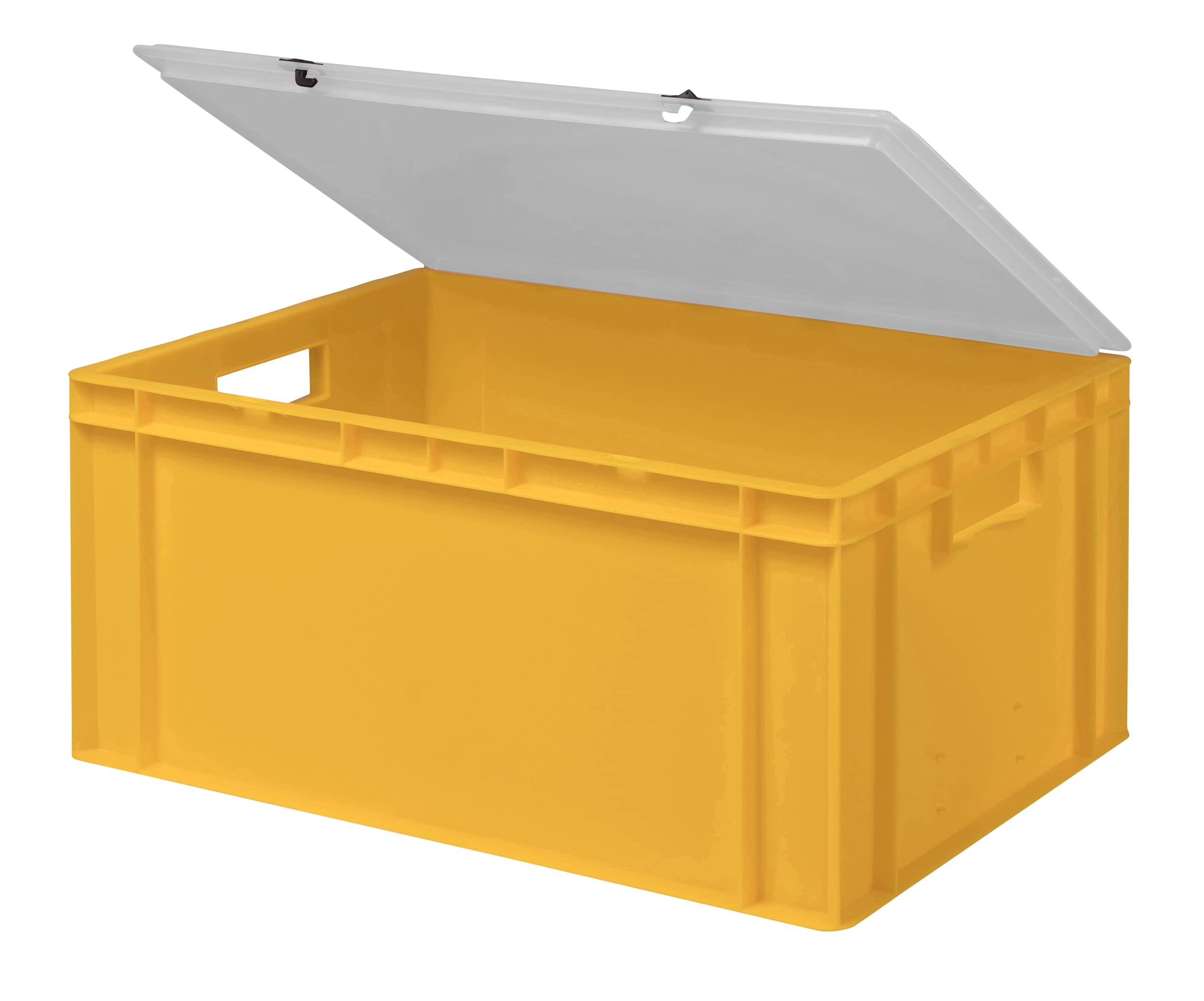 1a-TopStore Design Eurobox Stapelbox Lagerbehälter Kunststoffbox in 5 Farben und 16 Größen mit transparentem Deckel (matt) (gelb, 60x40x28 cm)