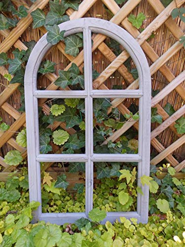 Deko-Impression Fenster Sprossenfenster Bilderrahmen halbrund Wanddeko Holz grau 70cm