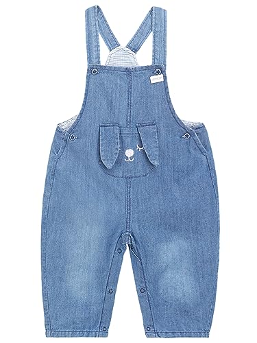 CAMILIFE Baby Kleinkind Jungen Mädchen Basic Denim Latzhosen Strampler Overalls Baumwolle Jeans Hose mit Hosenträger Niedlicher Hündchen Pattern - Classic Denim Blau Größe 80-86