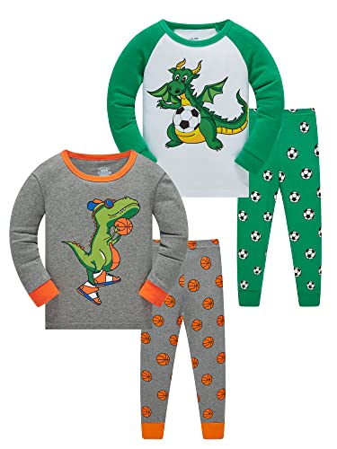 LOLPIP Pyjamas für Jungen 4-teiliges Set Langarm 100% Baumwollkleidung Kleinkind Kinder Nachtwäsche Dinosaurier 9-10 Jahre