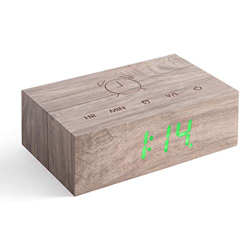 Gingko Flip Click Clock LED Alarm Clock Sound Activated with New Flip Technology, Rechargeable with Laser Engraved Touch Controls, Ash