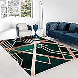 Teppich, klein, geometrisch, modern, minimalistisch, grün, goldfarben, 130 x 190 cm, Terrasse, waschbar, pflegeleicht, dekorativer Teppich, Wohnzimmer, groß, Teppich für Schlafzimmer, rutschfest,