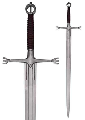 Battle-Merchant Irisches Gallowglass-Schwert, mit Ringknauf | Deko Schwert echt aus EN45 Federstahl | Metall Zweihänder für Erwachsene, 16 Jh.