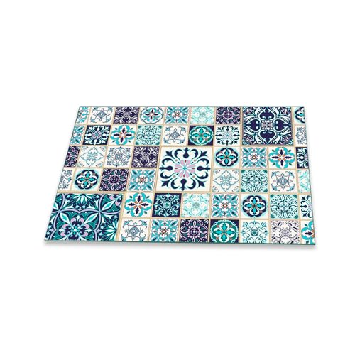 decorwelt Küchenrückwand Spritzschutz aus Glas Wandschutz Herd Spüle Mosaik Blau 80x52 cm Küchenspritzschutz Fliesenschutz Fliesenspiegel Küche Dekoglas